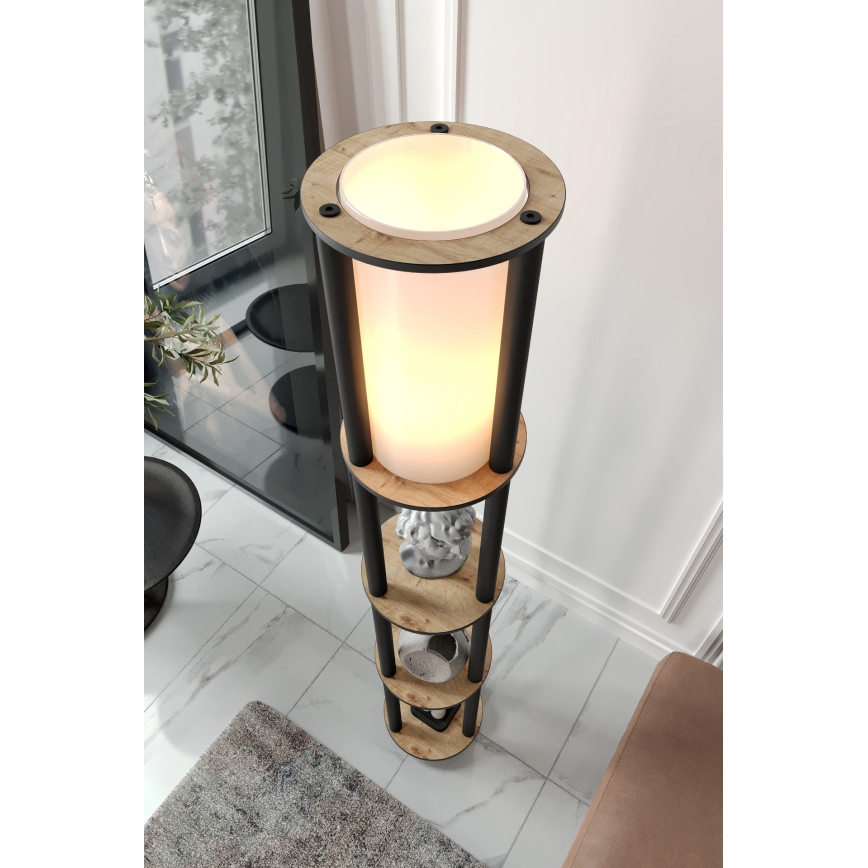 Candeeiro de pé com prateleiras 1xE27/40W/230V 150 cm preto/castanho
