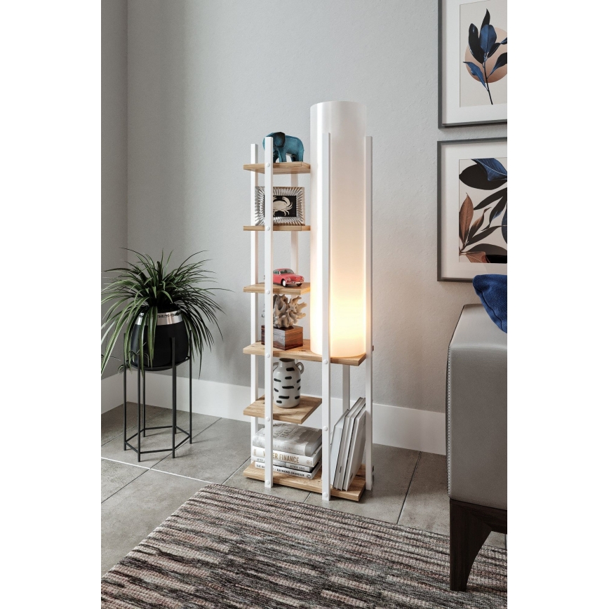 Candeeiro de pé com prateleiras MODA DOR 1xE27/40W/230V branco/castanho