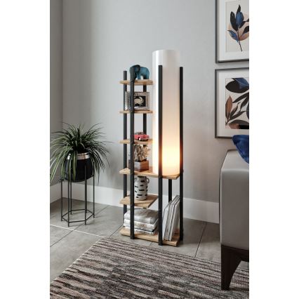 Candeeiro de pé com prateleiras MODA DOR 1xE27/40W/230V preto/castanho