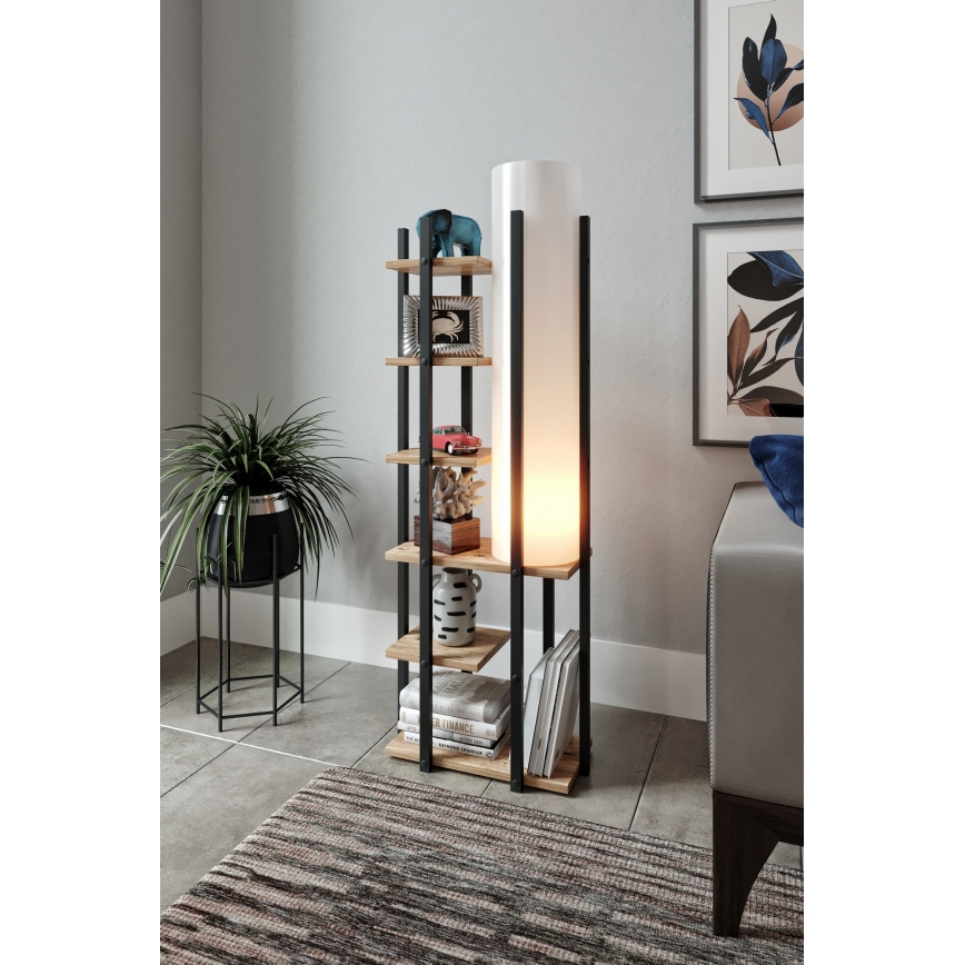 Candeeiro de pé com prateleiras MODA DOR 1xE27/40W/230V preto/castanho