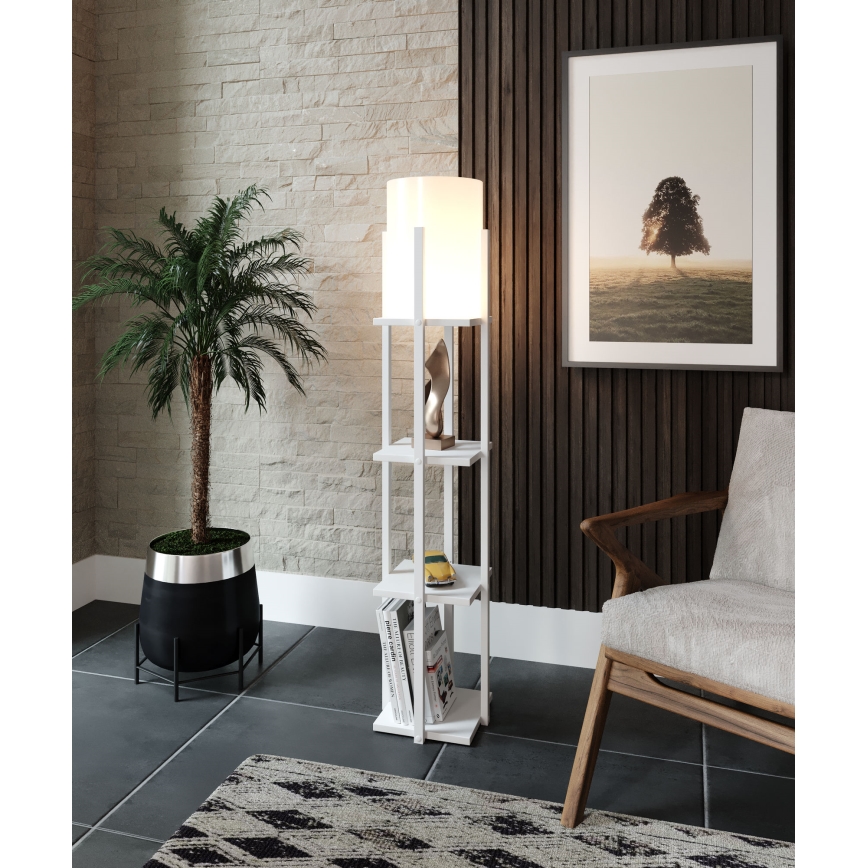 Candeeiro de pé com prateleiras NORA 1xE27/40W/230V branco