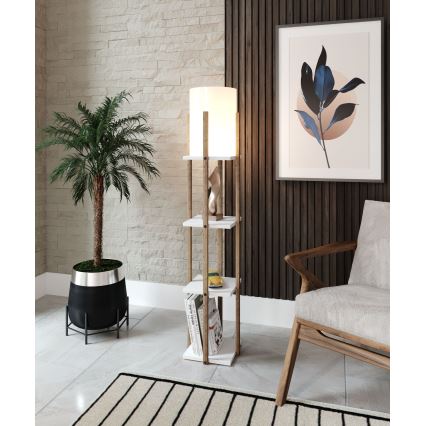 Candeeiro de pé com prateleiras NORA 1xE27/40W/230V castanho/branco