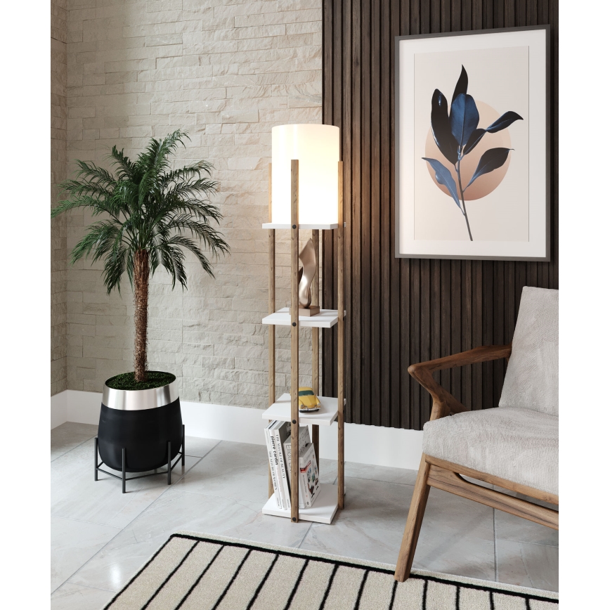 Candeeiro de pé com prateleiras NORA 1xE27/40W/230V castanho/branco