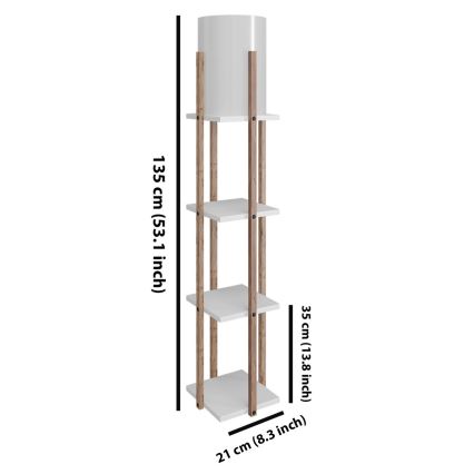 Candeeiro de pé com prateleiras NORA 1xE27/40W/230V castanho/branco