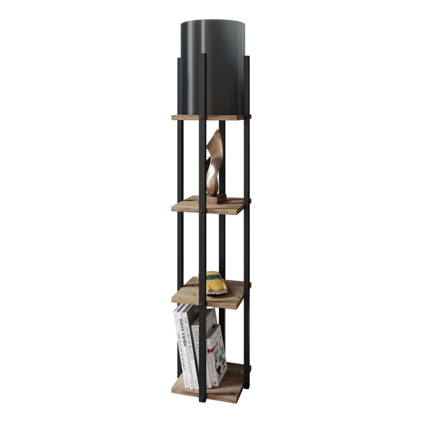 Candeeiro de pé com prateleiras NORA 1xE27/40W/230V preto/castanho