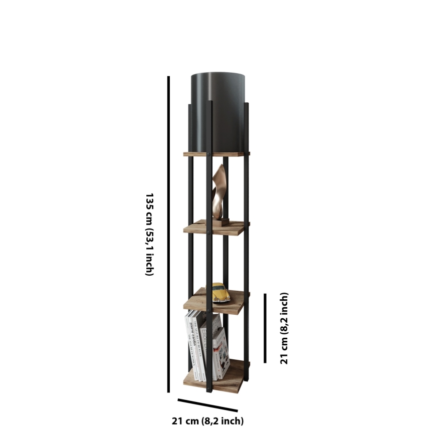 Candeeiro de pé com prateleiras NORA 1xE27/40W/230V preto/castanho