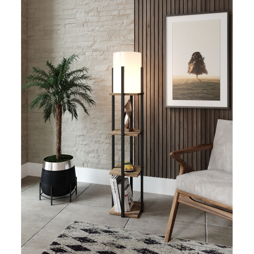 Candeeiro de pé com prateleiras NORA 1xE27/40W/230V preto/castanho