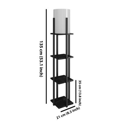 Candeeiro de pé com prateleiras NORA 1xE27/40W/230V preto