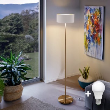 Candeeiro de pé LED TUNJA 1xE27/20W/230V diâmetro 30 cm dourado/branco