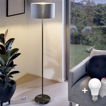 Candeeiro de pé LED TUNJA 1xE27/20W/230V diâmetro 30 cm preto/cinzento