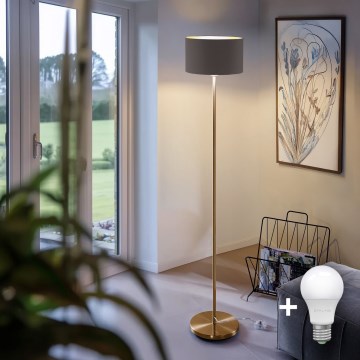 Candeeiro de pé LED TUNJA 1xE27/20W/230V Ø 30 cm dourado/taupe