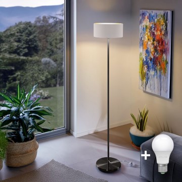 Candeeiro de pé LED TUNJA 1xE27/20W/230V Ø 30 cm preto/branco