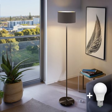 Candeeiro de pé LED TUNJA 1xE27/20W/230V Ø 30 cm preto/castanho