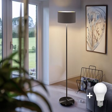 Candeeiro de pé LED TUNJA 1xE27/20W/230V Ø 30 cm preto/taupe