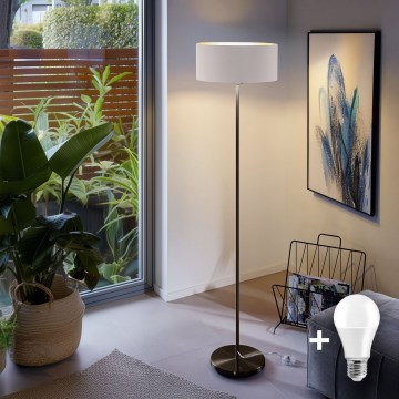 Candeeiro de pé LED TUNJA 1xE27/20W/230V Ø 38 cm preto/branco