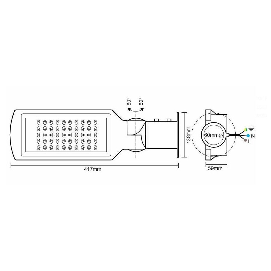 Candeeiro de rua LED/50W/170-400V IP65