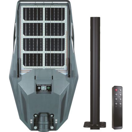 Candeeiro de rua solar LED regulável com sensor de movimento e anoitecer KERS LED/300W/3,2V 6500K 8000 mAh IP65 cinzento + comando