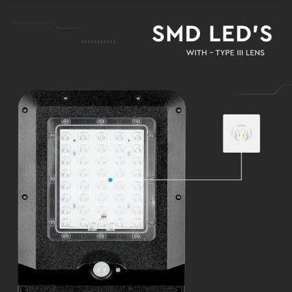 Candeeiro de rua solar LED com sensor LED/15W/7,4V 6000K IP65