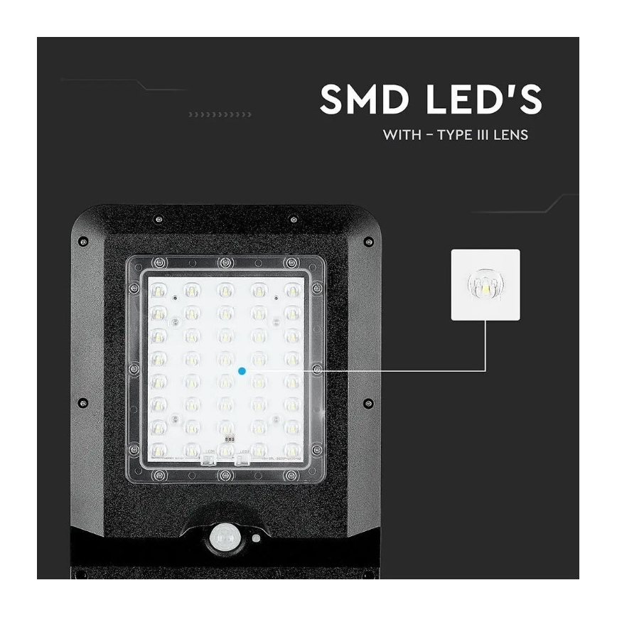 Candeeiro de rua solar LED com sensor LED/15W/7,4V 6000K IP65