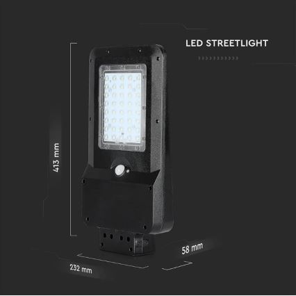 Candeeiro de rua solar LED com sensor LED/15W/7,4V 6000K IP65