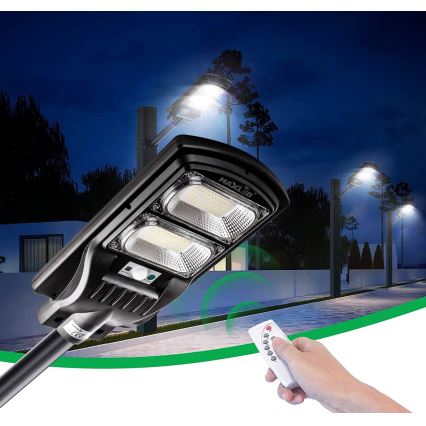 Candeeiro de rua LED solar regulável com sensor LED/120W/6V 6500K IP65 preto + comando