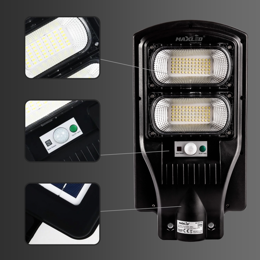 Candeeiro de rua LED solar regulável com sensor LED/120W/6V 6500K IP65 preto + comando