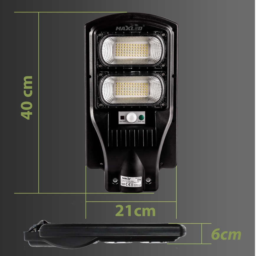 Candeeiro de rua LED solar regulável com sensor LED/120W/6V 6500K IP65 preto + comando