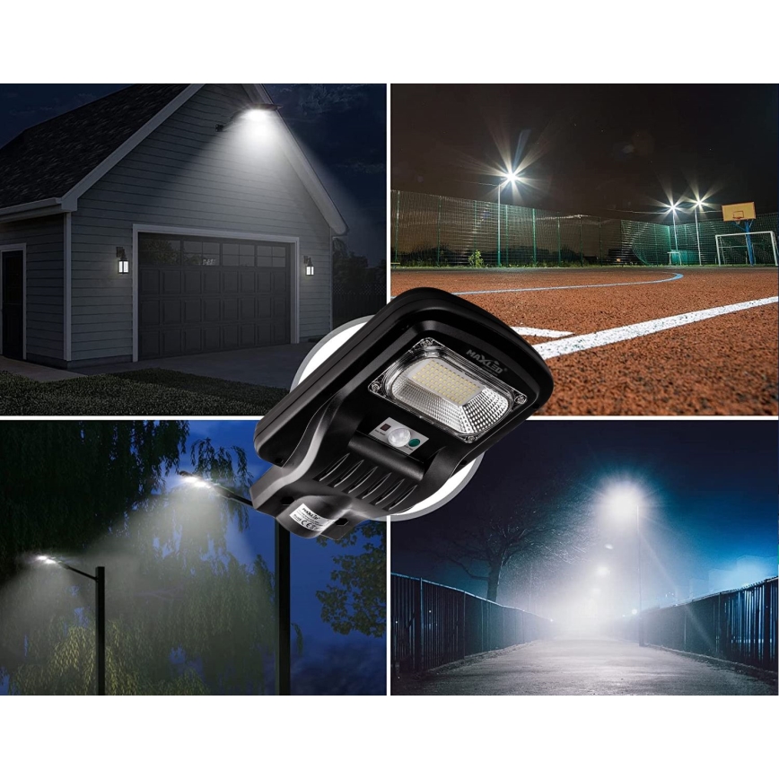 Candeeiro de rua LED solar regulável com sensor LED/150W/6V 6500K IP65 preto + comando