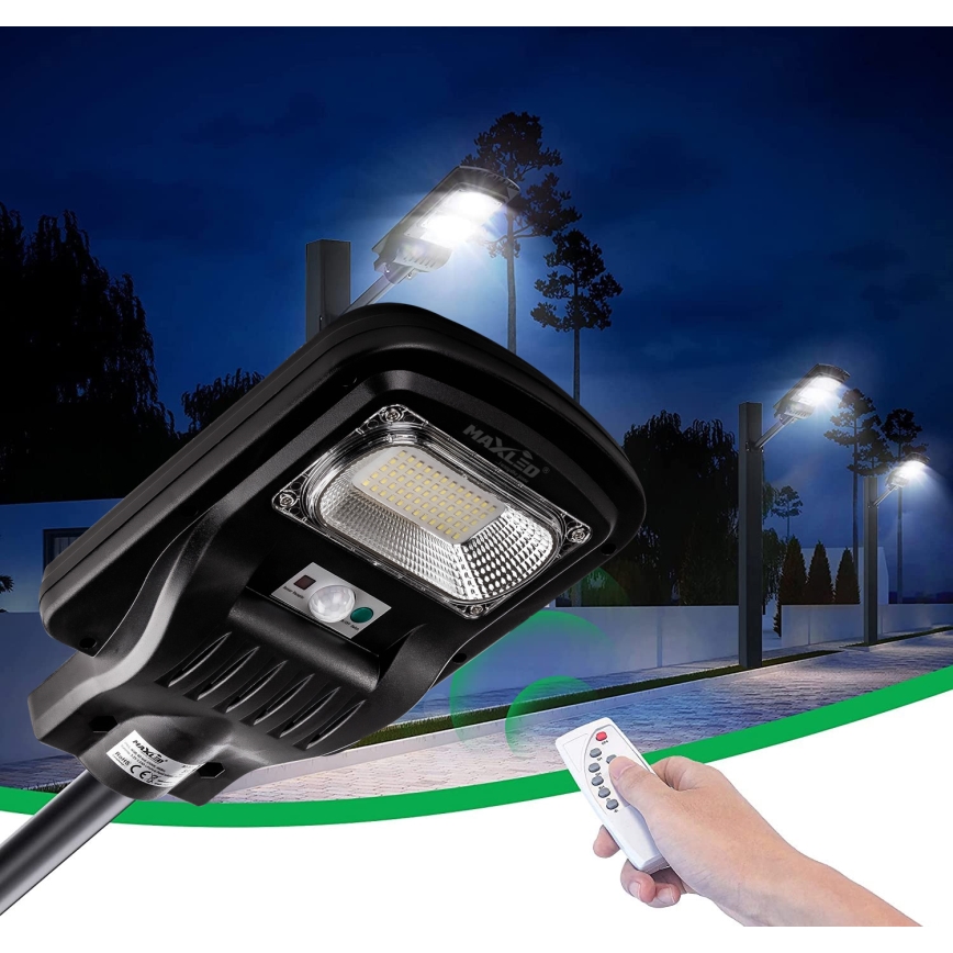 Candeeiro de rua LED solar regulável com sensor LED/150W/6V 6500K IP65 preto + comando