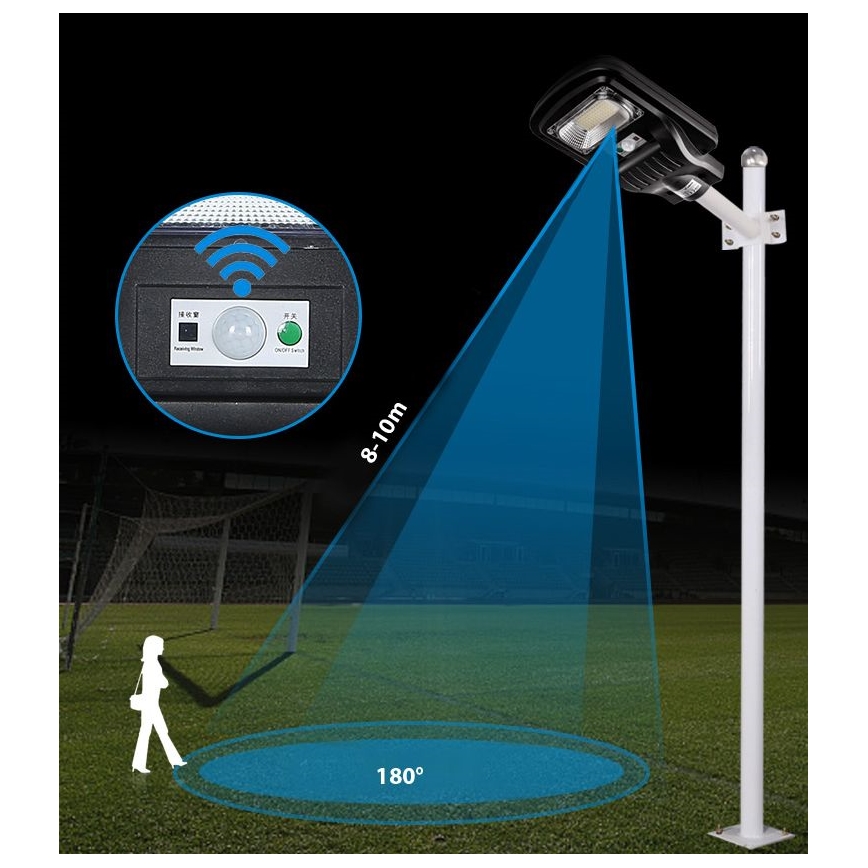 Candeeiro de rua LED solar regulável com sensor LED/150W/6V 6500K IP65 preto + comando
