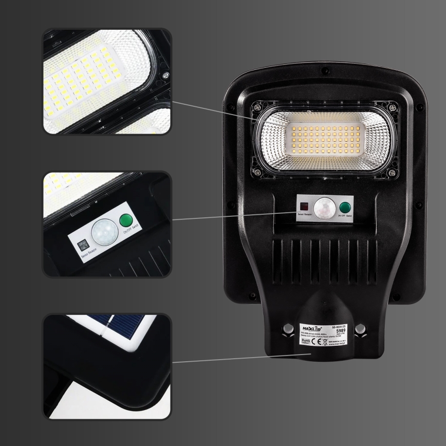 Candeeiro de rua LED solar regulável com sensor LED/150W/6V 6500K IP65 preto + comando