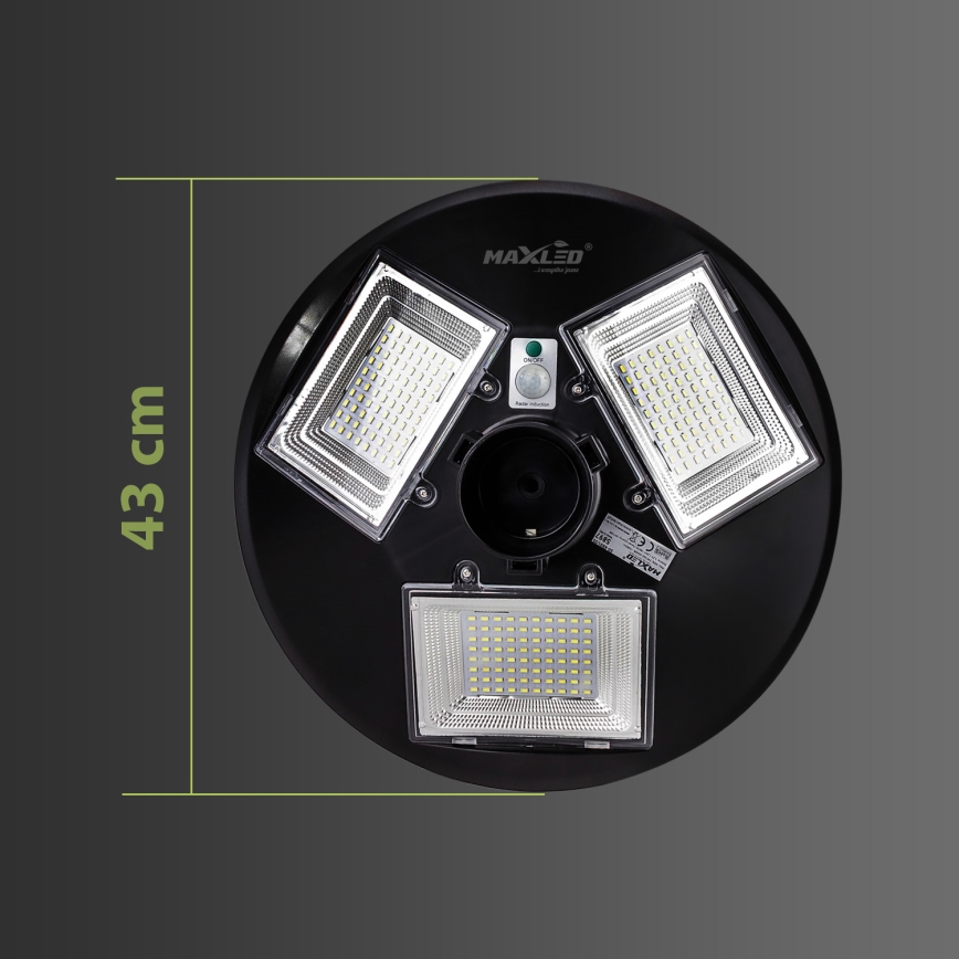 Candeeiro de rua solar LED regulável com sensor LED/15W/6V 11000 mAh 6500K IP65 preto + comando