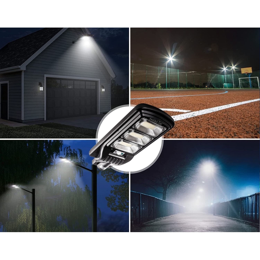 Candeeiro de rua LED solar regulável com sensor LED/180W/6V 6500K IP65 preto + comando