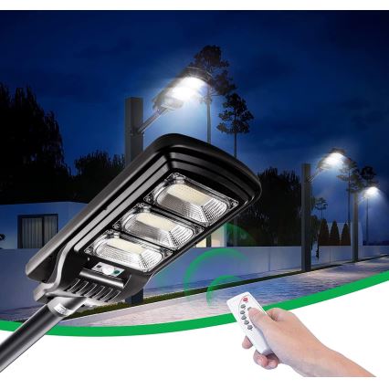 Candeeiro de rua LED solar regulável com sensor LED/180W/6V 6500K IP65 preto + comando