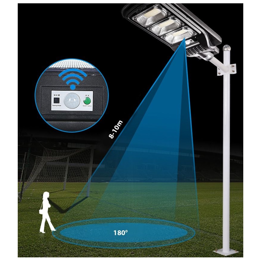 Candeeiro de rua LED solar regulável com sensor LED/180W/6V 6500K IP65 preto + comando