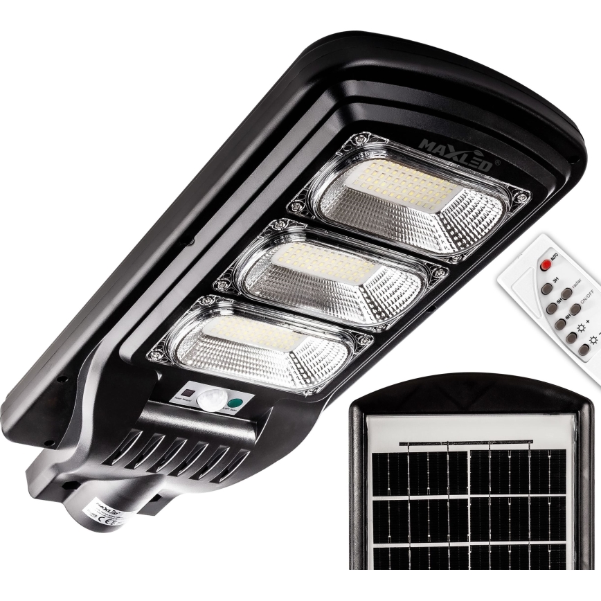 Candeeiro de rua LED solar regulável com sensor LED/180W/6V 6500K IP65 preto + comando