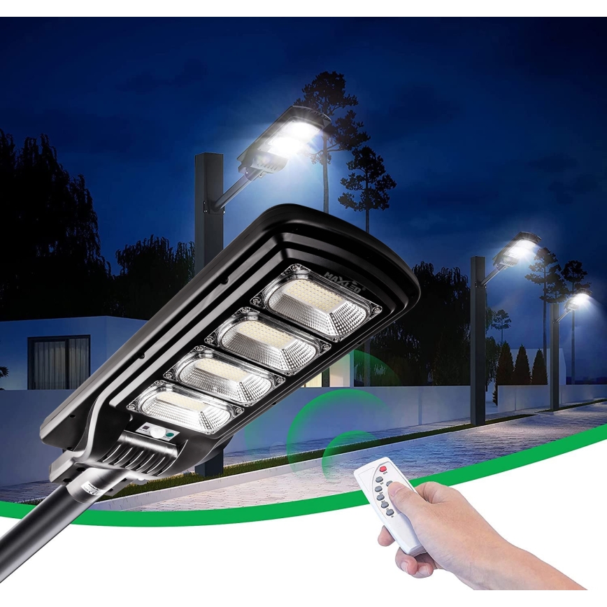 Candeeiro de rua LED solar regulável com sensor LED/240W/6V 6500K IP65 preto + comando