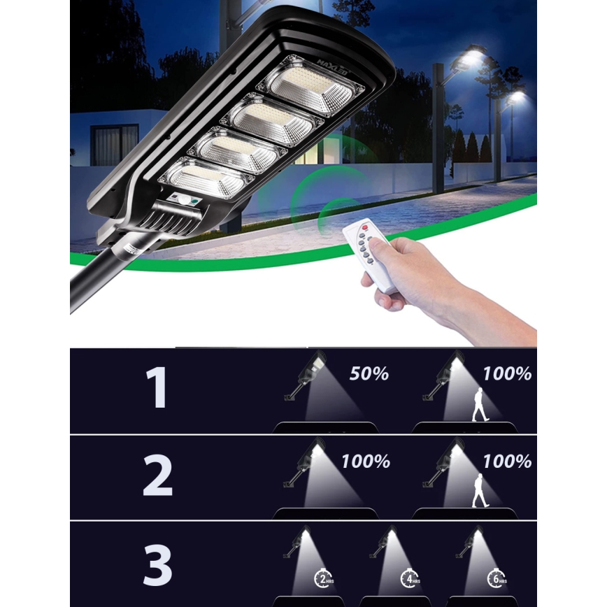 Candeeiro de rua LED solar regulável com sensor LED/240W/6V 6500K IP65 preto + comando