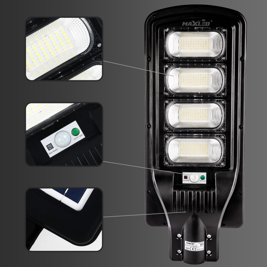 Candeeiro de rua LED solar regulável com sensor LED/240W/6V 6500K IP65 preto + comando