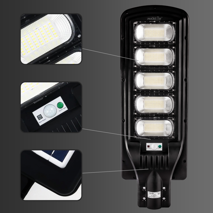 Candeeiro de rua LED solar regulável com sensor LED/300W/6V 6500K IP65 preto + comando