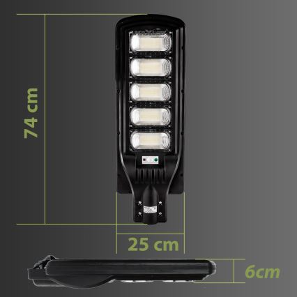 Candeeiro de rua LED solar regulável com sensor LED/300W/6V 6500K IP65 preto + comando