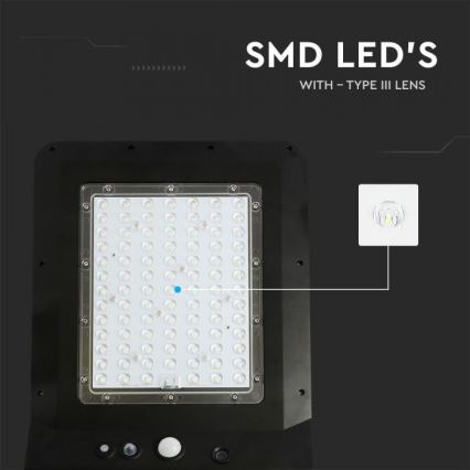 Candeeiro de rua solar LED com um sensor LED/40W/9,6V IP65 6000K + controlo remoto