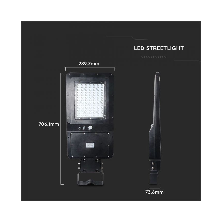 Candeeiro de rua solar LED com um sensor LED/40W/9,6V IP65 6000K + controlo remoto