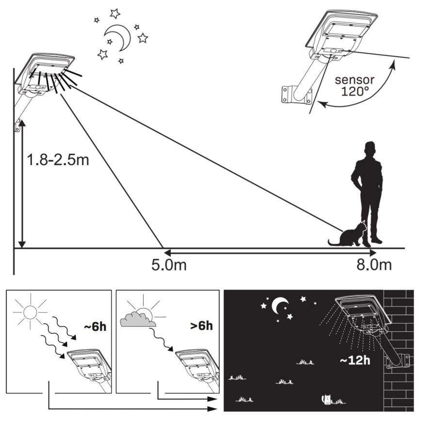 Candeeiro de rua solar LED com um sensor STREET LED/15W/3,2V IP65 + controlo remoto