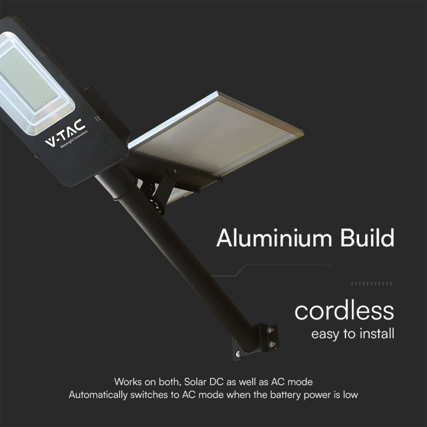 Candeeiro de rua solar híbrido regulável LED/50W/230V 6500K IP65 50000 mAh + comando
