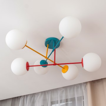Candeeiro de tecto aplicado MOON 6xE27/15W/230V turquesa/amarelo/vermelho