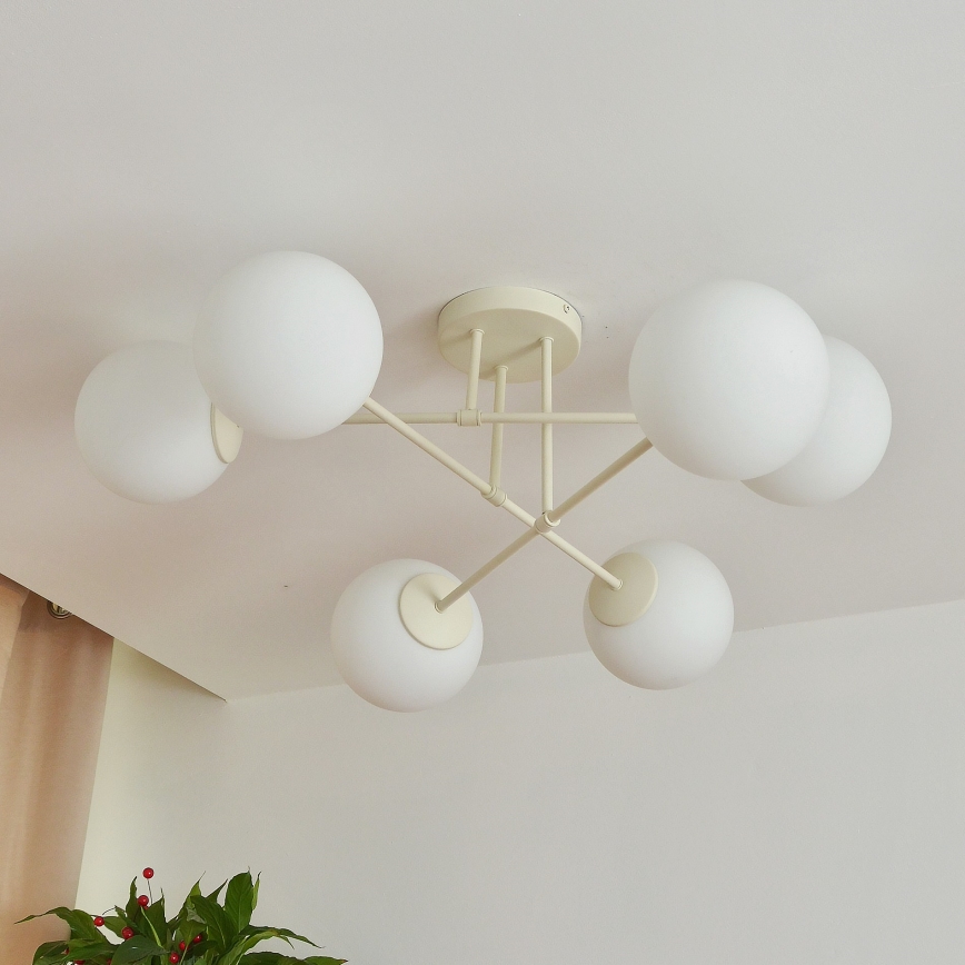 Candeeiro de tecto de montagem à superfície MOON 6xE27/15W/230V cor creme