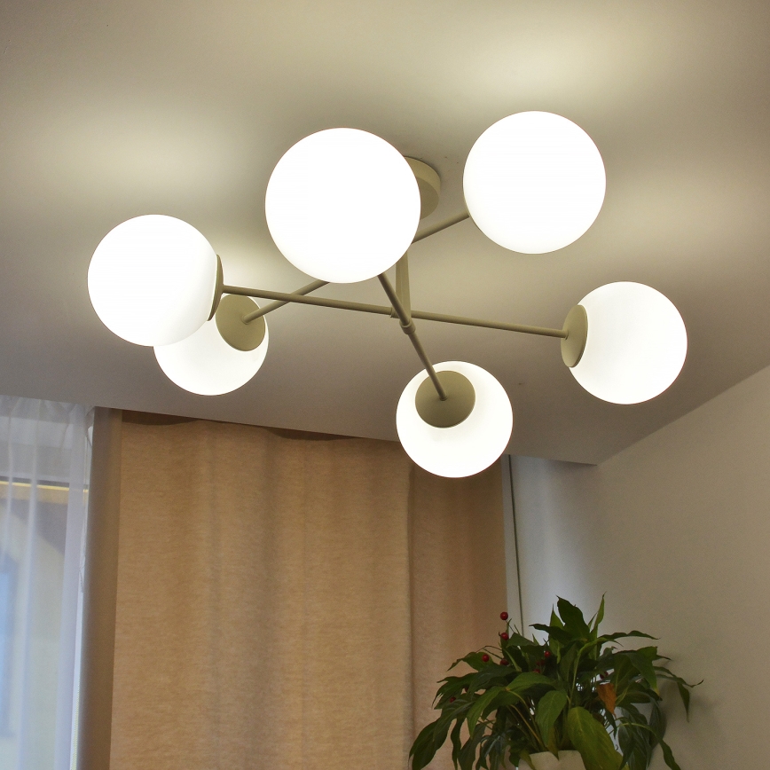 Candeeiro de tecto de montagem à superfície MOON 6xE27/15W/230V cor creme