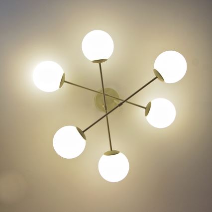 Candeeiro de tecto de montagem à superfície MOON 6xE27/15W/230V cor creme