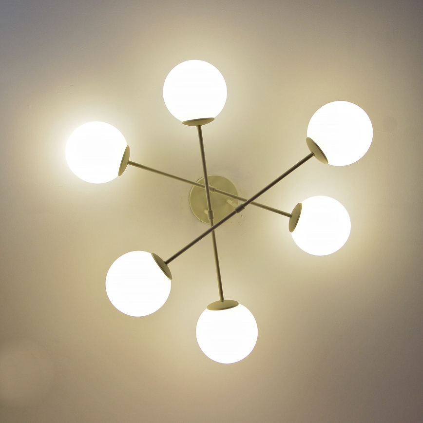 Candeeiro de tecto de montagem à superfície MOON 6xE27/15W/230V cor creme